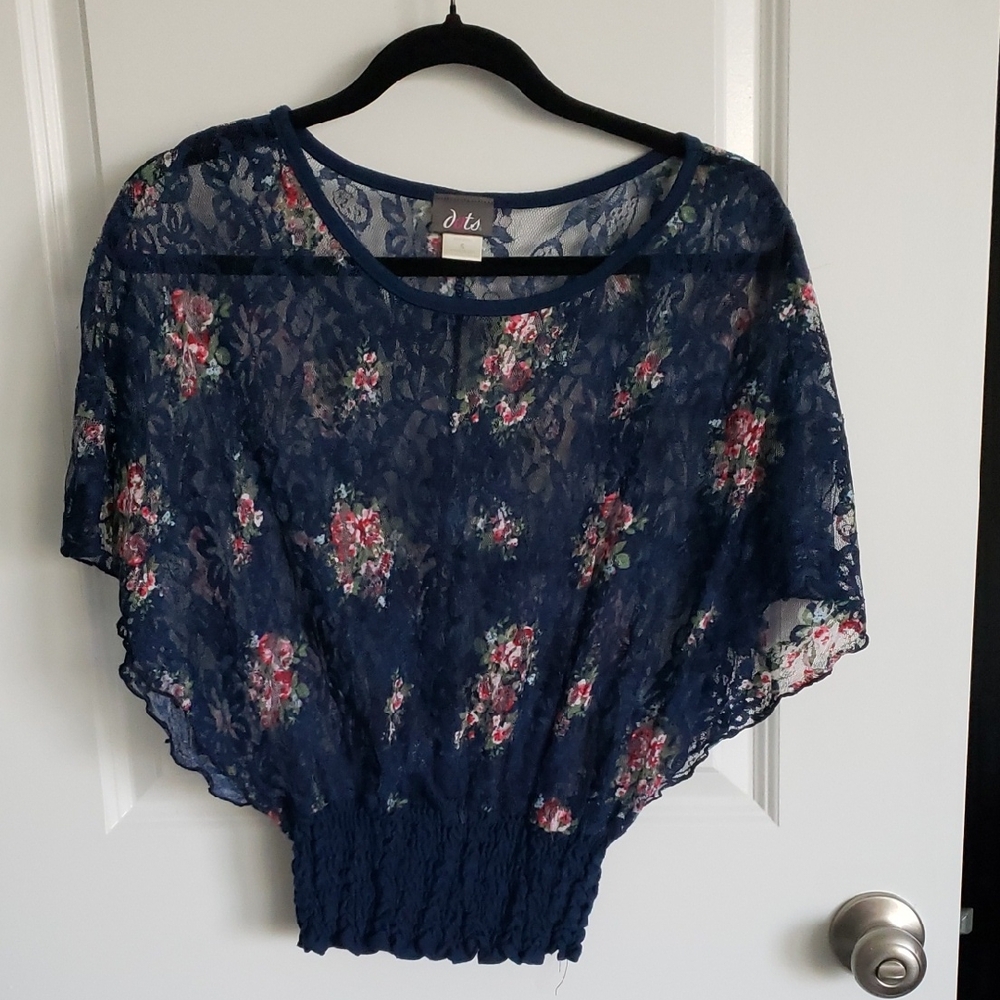 Dots Blue Floral Lace Top